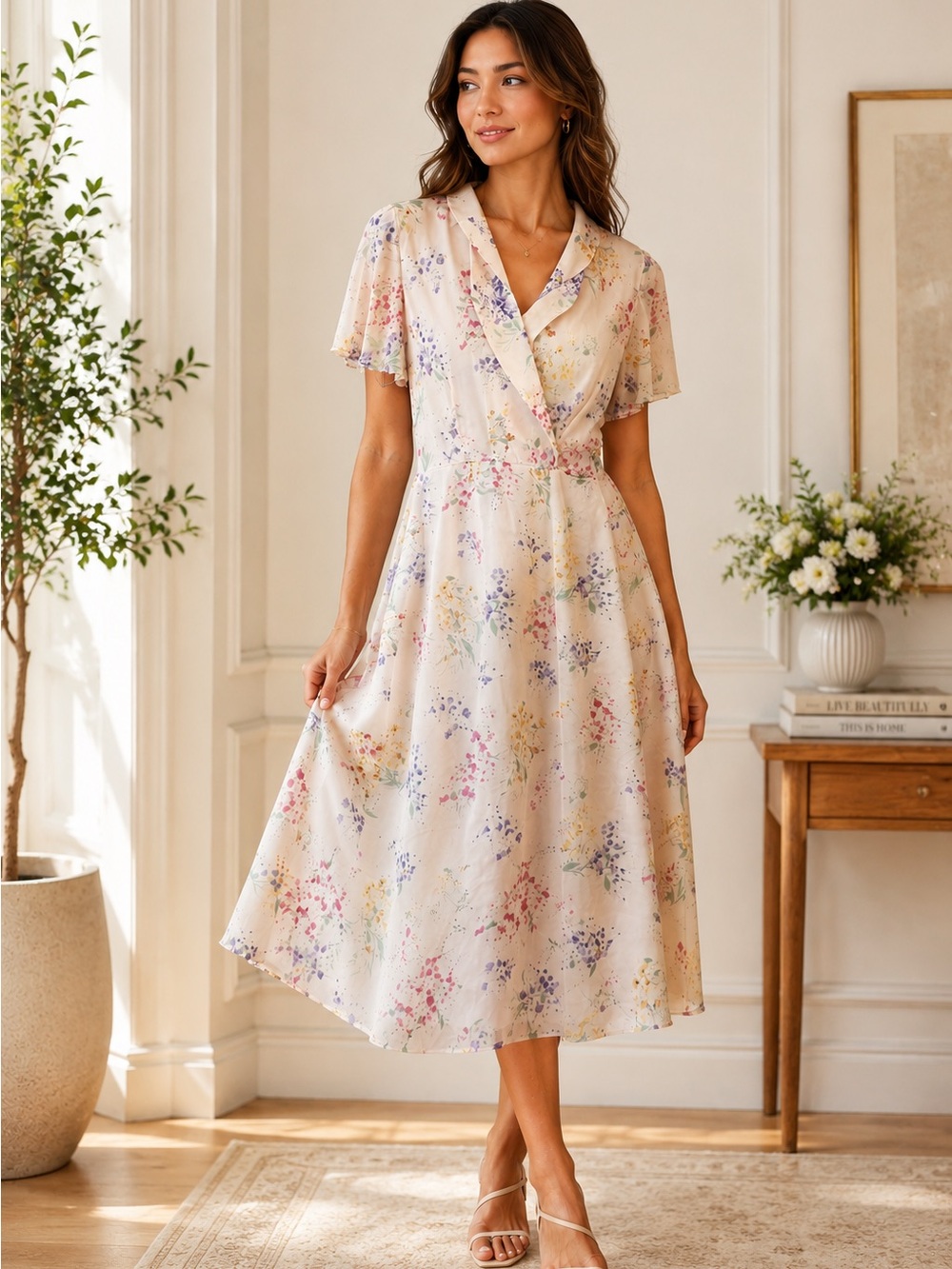 Talbots 100% Silk Floral Midi Dress – Women’s Size 8